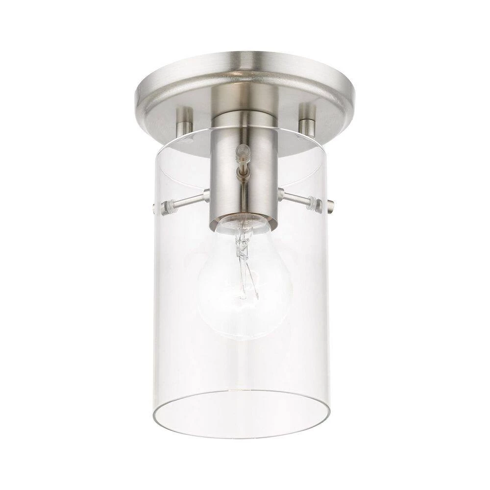Munich 5 in. 1-Light Brushed Nickel Semi-Flush Mount with Clear Glass by Livex Lighting 7 Munich 5 in. 1-Light Brushed Nickel Semi-Flush Mount with Clear Glass by Livex Lighting - Image 7