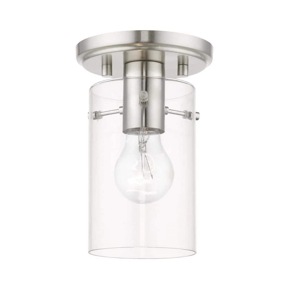 Munich 5 in. 1-Light Brushed Nickel Semi-Flush Mount with Clear Glass by Livex Lighting 1 Munich 5 in. 1-Light Brushed Nickel Semi-Flush Mount with Clear Glass by Livex Lighting