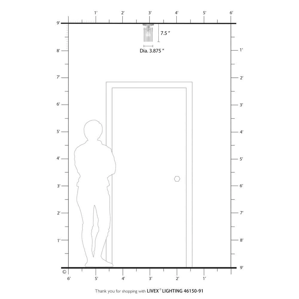 Munich 5 in. 1-Light Brushed Nickel Semi-Flush Mount with Clear Glass by Livex Lighting 5 Munich 5 in. 1-Light Brushed Nickel Semi-Flush Mount with Clear Glass by Livex Lighting - Image 5