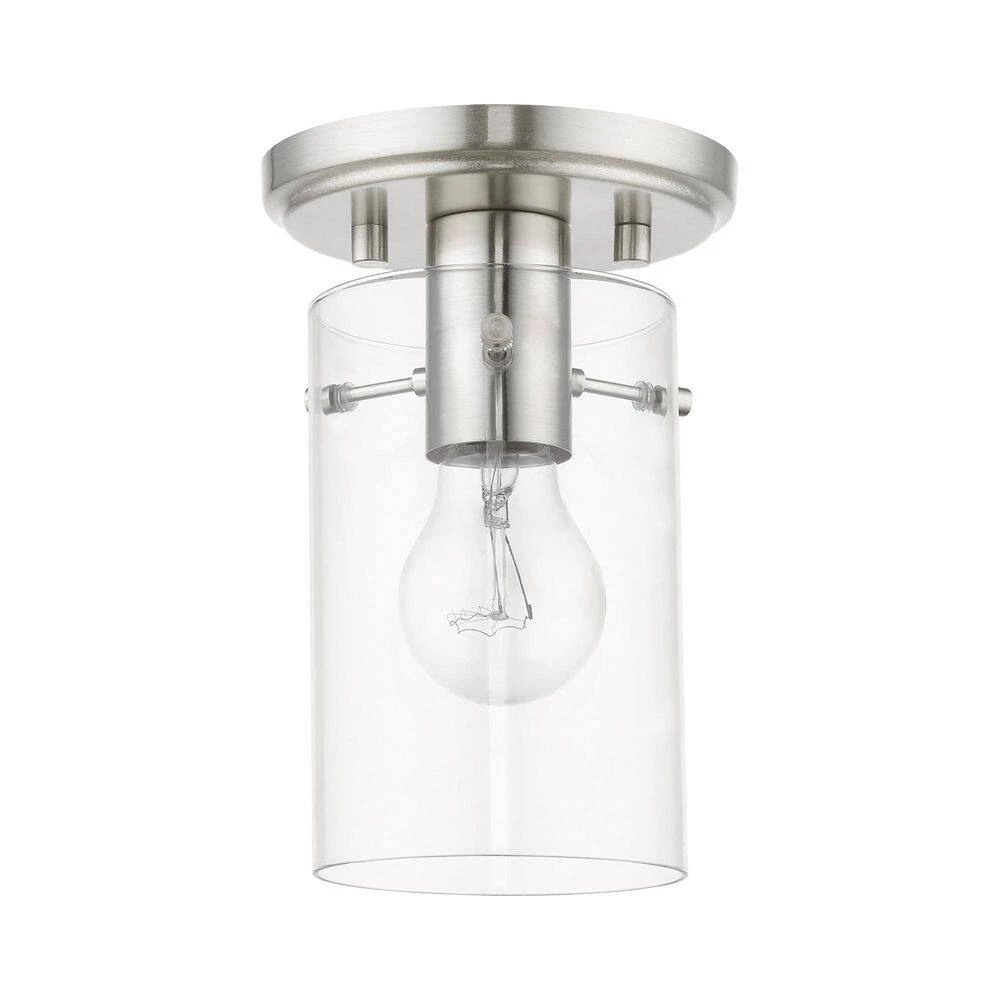 Munich 5 in. 1-Light Brushed Nickel Semi-Flush Mount with Clear Glass by Livex Lighting 6 Munich 5 in. 1-Light Brushed Nickel Semi-Flush Mount with Clear Glass by Livex Lighting - Image 6