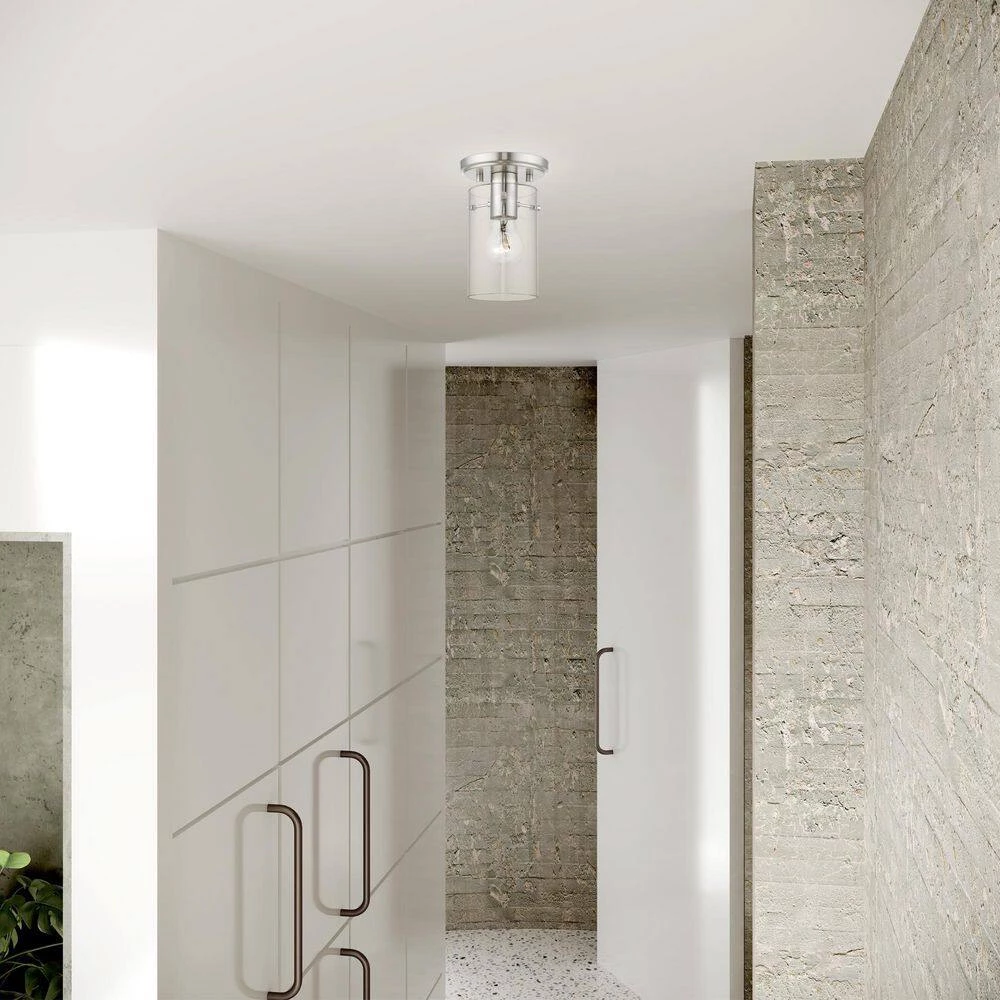 Munich 5 in. 1-Light Brushed Nickel Semi-Flush Mount with Clear Glass by Livex Lighting 2 Munich 5 in. 1-Light Brushed Nickel Semi-Flush Mount with Clear Glass by Livex Lighting - Image 2