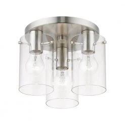 Munich 11 in. 3-Light Brushed Nickel Flush Mount with Clear Glass Shades by Livex Lighting -Livex Lighting shop brushed nickel livex lighting flush mount lights 46154 91 1f 1000