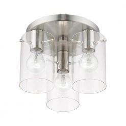 Munich 11 in. 3-Light Brushed Nickel Flush Mount with Clear Glass Shades by Livex Lighting -Livex Lighting shop brushed nickel livex lighting flush mount lights 46154 91 44 1000