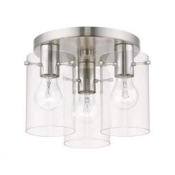 Munich 11 in. 3-Light Brushed Nickel Flush Mount with Clear Glass Shades by Livex Lighting -Livex Lighting shop brushed nickel livex lighting flush mount lights 46154 91 4f 1000