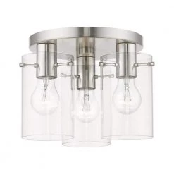 Munich 11 in. 3-Light Brushed Nickel Flush Mount with Clear Glass Shades by Livex Lighting
