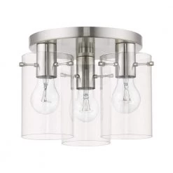Munich 11 in. 3-Light Brushed Nickel Flush Mount with Clear Glass Shades by Livex Lighting -Livex Lighting shop brushed nickel livex lighting flush mount lights 46154 91 c3 1000