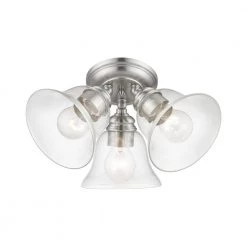Moreland 14.5 in. 3-Light Brushed Nickel Semi-Flush Mount with Hand Blown Clear Glass by Livex Lighting -Livex Lighting shop brushed nickel livex lighting flush mount lights 46489 91 4f 1000