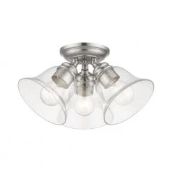Moreland 14.5 in. 3-Light Brushed Nickel Semi-Flush Mount with Hand Blown Clear Glass by Livex Lighting -Livex Lighting shop brushed nickel livex lighting flush mount lights 46489 91 c3 1000