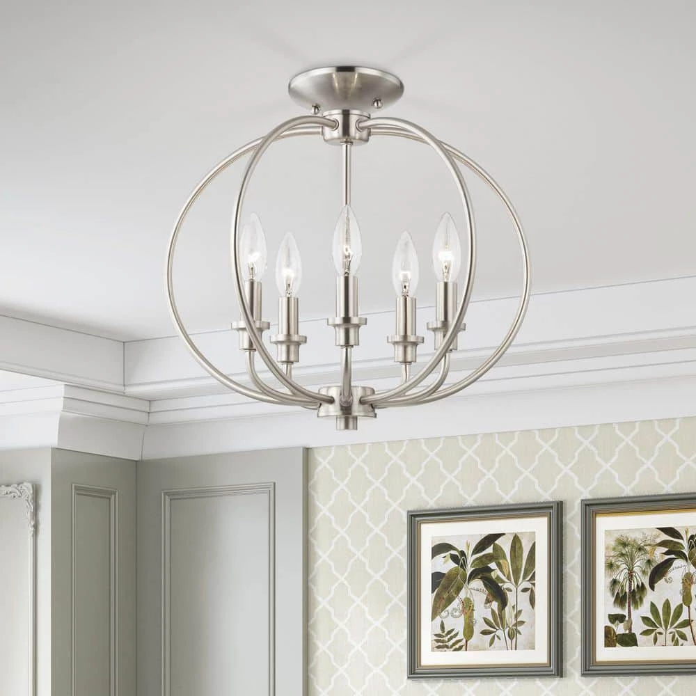Milania 5 Light Brushed Nickel Convertible Mini Chandelier/Semi Flush Mount by Livex Lighting 2 Milania 5 Light Brushed Nickel Convertible Mini Chandelier/Semi Flush Mount by Livex Lighting - Image 2