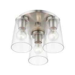Cityview 11 in. 3-Light Brushed Nickel Large Flush-Mount with Clear Glass Shades by Livex Lighting -Livex Lighting shop brushed nickel livex lighting flush mount lights 46712 91 44 1000
