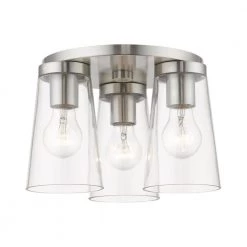 Cityview 11 in. 3-Light Brushed Nickel Large Flush-Mount with Clear Glass Shades by Livex Lighting
