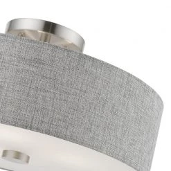 Dakota 15 in. 3-Light Brushed Nickel Semi-Flush Mount with Urban Gray Fabric Shade with White Fabric Inside by Livex Lighting -Livex Lighting shop brushed nickel livex lighting flush mount lights 46743 91 1f 1000