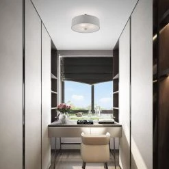 Dakota 15 in. 3-Light Brushed Nickel Semi-Flush Mount with Urban Gray Fabric Shade with White Fabric Inside by Livex Lighting -Livex Lighting shop brushed nickel livex lighting flush mount lights 46743 91 44 1000