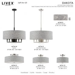 Dakota 15 in. 3-Light Brushed Nickel Semi-Flush Mount with Urban Gray Fabric Shade with White Fabric Inside by Livex Lighting -Livex Lighting shop brushed nickel livex lighting flush mount lights 46743 91 76 1000