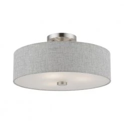 Dakota 15 in. 3-Light Brushed Nickel Semi-Flush Mount with Urban Gray Fabric Shade with White Fabric Inside by Livex Lighting -Livex Lighting shop brushed nickel livex lighting flush mount lights 46743 91 c3 1000