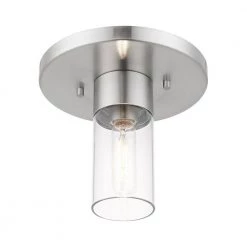 Carson 9 in. 1-Light Brushed Nickel Flush Mount with Clear Glass Shade by Livex Lighting -Livex Lighting shop brushed nickel livex lighting flush mount lights 48761 91 44 1000