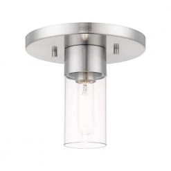 Carson 9 in. 1-Light Brushed Nickel Flush Mount with Clear Glass Shade by Livex Lighting