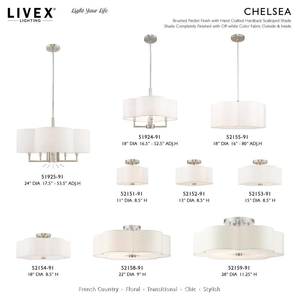 Chelsea 3 Light Brushed Nickel Semi Flush Mount by Livex Lighting 11 Chelsea 3 Light Brushed Nickel Semi Flush Mount by Livex Lighting - Image 11