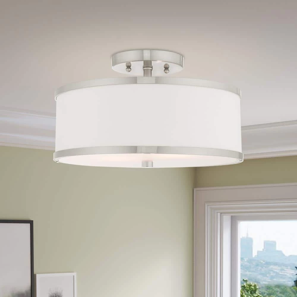 Park Ridge 13 in. 2-Light Brushed Nickel Semi-Flush Mount by Livex Lighting 3 Park Ridge 13 in. 2-Light Brushed Nickel Semi-Flush Mount by Livex Lighting - Image 3