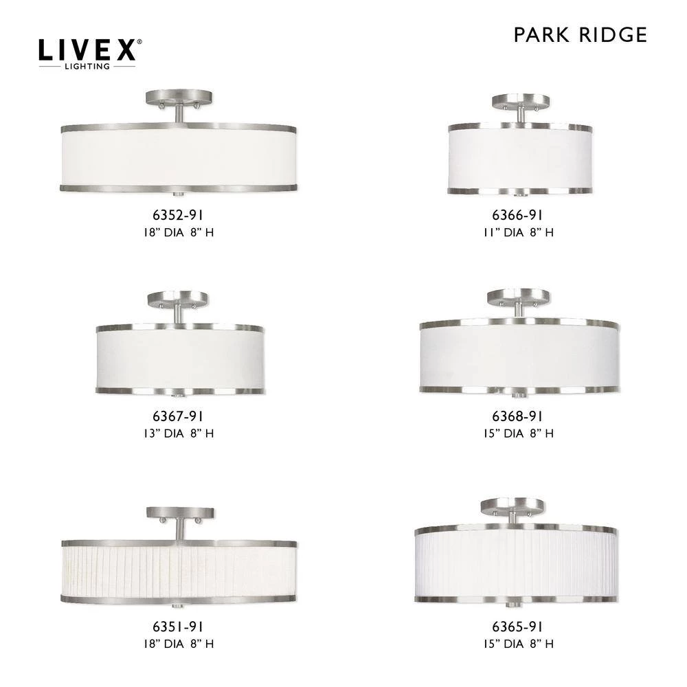 Park Ridge 15 in. 3-Light Brushed Nickel Semi-Flush Mount by Livex Lighting 9 Park Ridge 15 in. 3-Light Brushed Nickel Semi-Flush Mount by Livex Lighting - Image 9