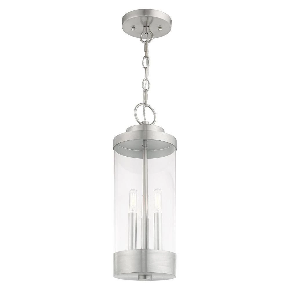 Hillcrest 3-Light Brushed Nickel Outdoor Pendant by Livex Lighting 4 Hillcrest 3-Light Brushed Nickel Outdoor Pendant by Livex Lighting - Image 4