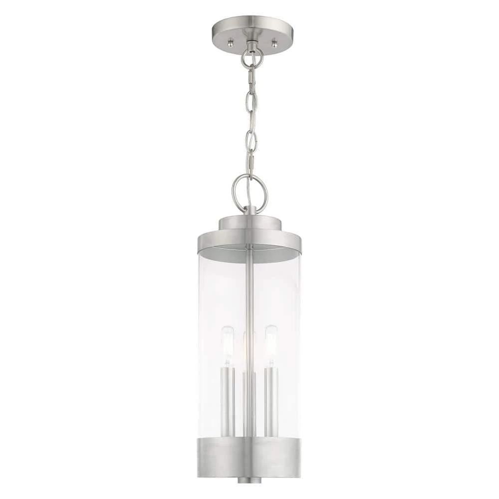 Hillcrest 3-Light Brushed Nickel Outdoor Pendant by Livex Lighting 3 Hillcrest 3-Light Brushed Nickel Outdoor Pendant by Livex Lighting - Image 3