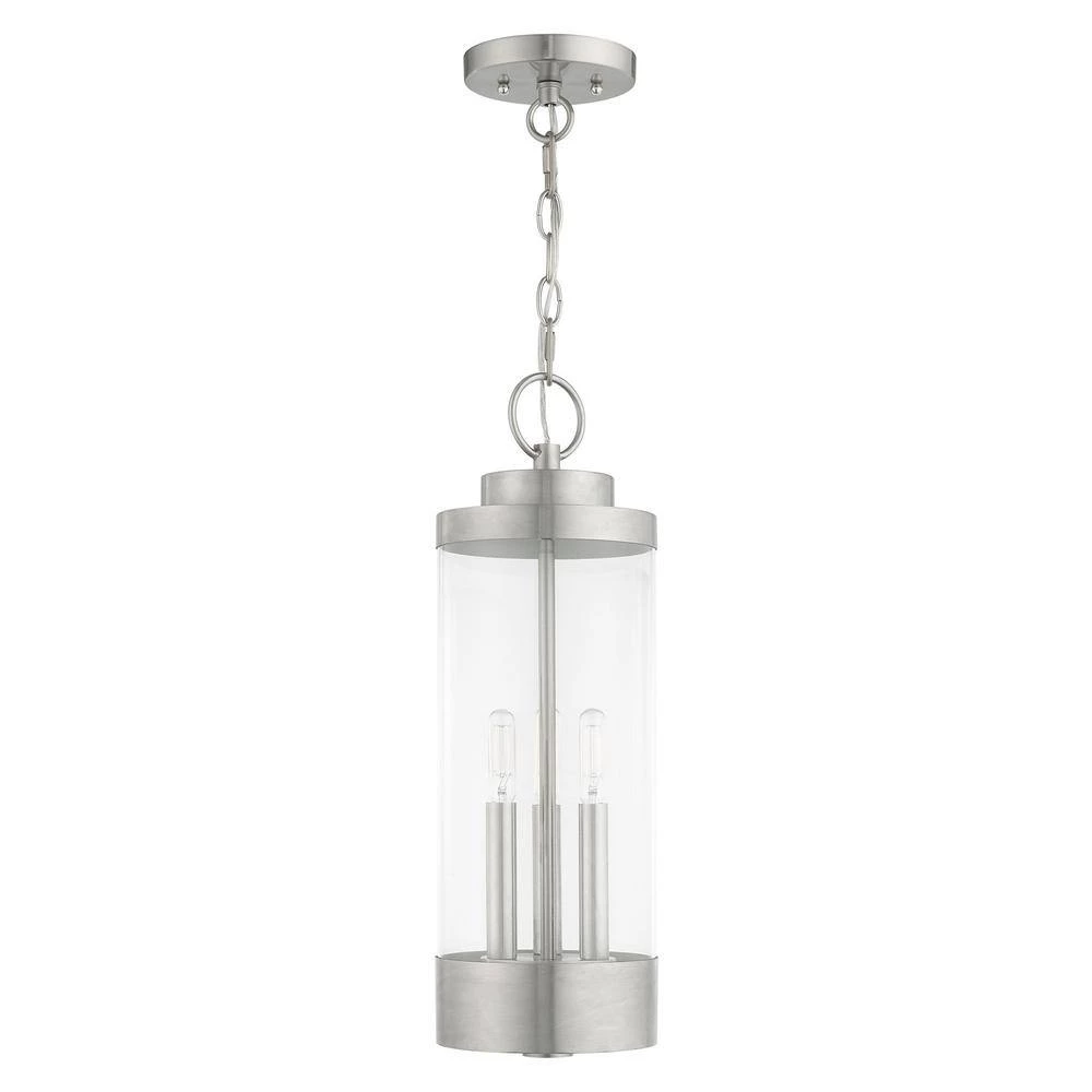Hillcrest 3-Light Brushed Nickel Outdoor Pendant by Livex Lighting 2 Hillcrest 3-Light Brushed Nickel Outdoor Pendant by Livex Lighting - Image 2