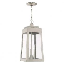 Oslo 3 Light Brushed Nickel Outdoor Pendant Lantern by Livex Lighting -Livex Lighting shop brushed nickel livex lighting outdoor pendant lights 20857 91 c3 1000