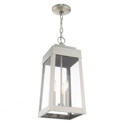 Oslo 3 Light Brushed Nickel Outdoor Pendant Lantern by Livex Lighting -Livex Lighting shop brushed nickel livex lighting outdoor pendant lights 20857 91 fa 1000
