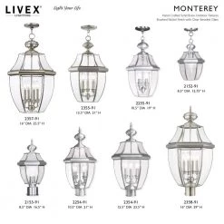 Monterey 1 Light Brushed Nickel Outdoor Pendant Lantern by Livex Lighting -Livex Lighting shop brushed nickel livex lighting outdoor pendant lights 2152 91 d4 1000