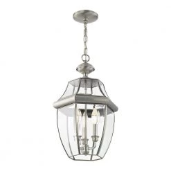 Monterey 3 Light Brushed Nickel Outdoor Pendant Lantern by Livex Lighting -Livex Lighting shop brushed nickel livex lighting outdoor pendant lights 2355 91 44 1000