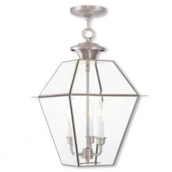 Westover 3 Light Brushed Nickel Outdoor Pendant Lantern by Livex Lighting
