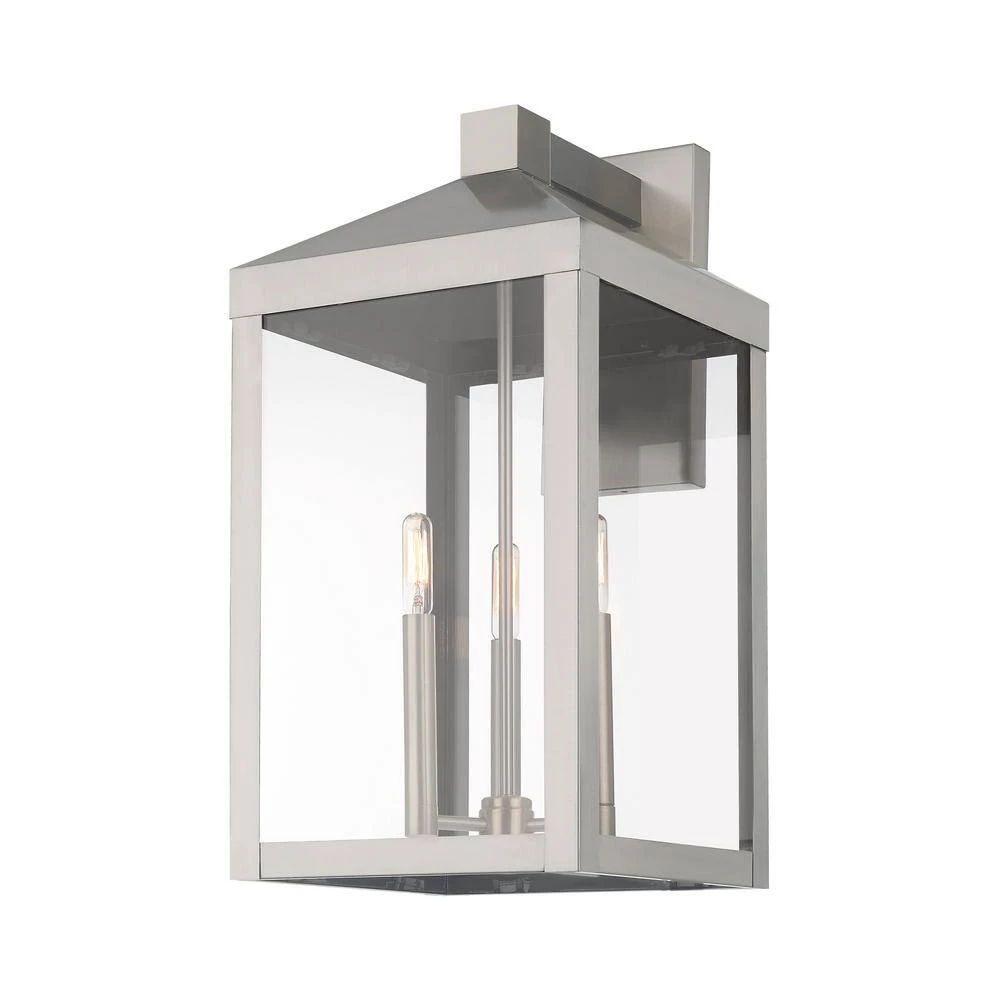 Nyack 3-Light Brushed Nickel Hardwired Large Outdoor Wall Lantern Sconce by Livex Lighting 7 Nyack 3-Light Brushed Nickel Hardwired Large Outdoor Wall Lantern Sconce by Livex Lighting - Image 7