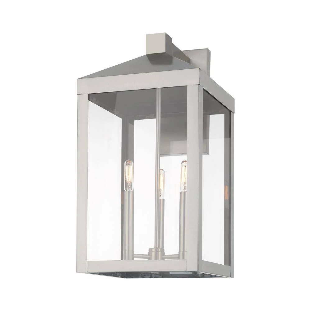Nyack 3-Light Brushed Nickel Hardwired Large Outdoor Wall Lantern Sconce by Livex Lighting 6 Nyack 3-Light Brushed Nickel Hardwired Large Outdoor Wall Lantern Sconce by Livex Lighting - Image 6