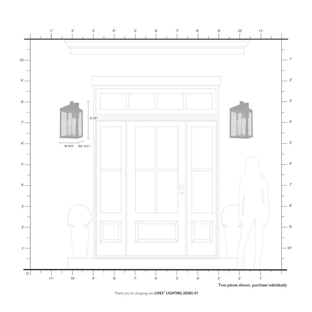 Nyack 3-Light Brushed Nickel Hardwired Large Outdoor Wall Lantern Sconce by Livex Lighting 4 Nyack 3-Light Brushed Nickel Hardwired Large Outdoor Wall Lantern Sconce by Livex Lighting - Image 4