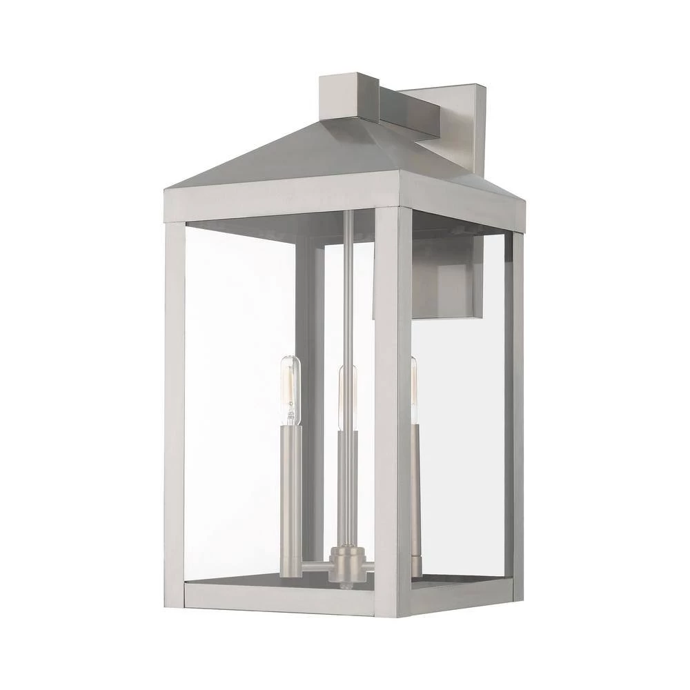 Nyack 3-Light Brushed Nickel Hardwired Large Outdoor Wall Lantern Sconce by Livex Lighting 5 Nyack 3-Light Brushed Nickel Hardwired Large Outdoor Wall Lantern Sconce by Livex Lighting - Image 5
