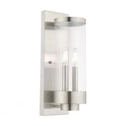 Hillcrest 2-Light Brushed Nickel Hardwired Outdoor Wall Lantern Sconce by Livex Lighting -Livex Lighting shop brushed nickel livex lighting outdoor sconces 20722 91 1f 1000
