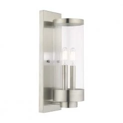 Hillcrest 2-Light Brushed Nickel Hardwired Outdoor Wall Lantern Sconce by Livex Lighting