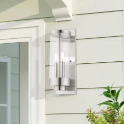 Hillcrest 2-Light Brushed Nickel Hardwired Outdoor Wall Lantern Sconce by Livex Lighting -Livex Lighting shop brushed nickel livex lighting outdoor sconces 20722 91 76 1000