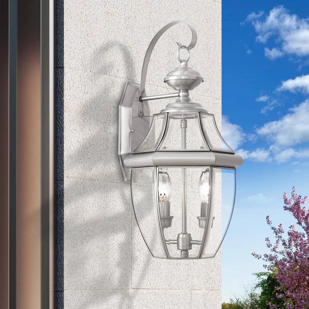 Monterey 2 Light Brushed Nickel Outdoor Wall Sconce by Livex Lighting 5 Monterey 2 Light Brushed Nickel Outdoor Wall Sconce by Livex Lighting - Image 5