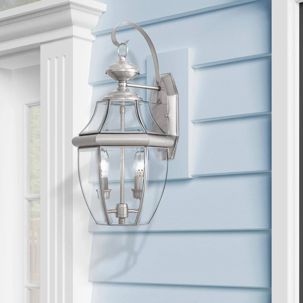 Monterey 2 Light Brushed Nickel Outdoor Wall Sconce by Livex Lighting 9 Monterey 2 Light Brushed Nickel Outdoor Wall Sconce by Livex Lighting - Image 9