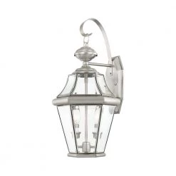 Georgetown 2-Light Brushed Nickel Hardwired Outdoor Wall Lantern Sconce by Livex Lighting