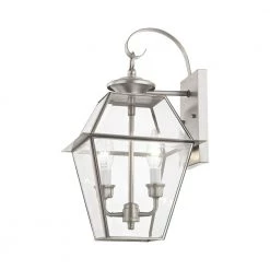 Westover 2-Light Brushed Nickel Outdoor Wall Lantern Sconce by Livex Lighting -Livex Lighting shop brushed nickel livex lighting outdoor sconces 2281 91 44 1000