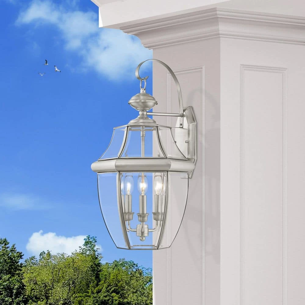 Monterey 3 Light Brushed Nickel Outdoor Wall Sconce by Livex Lighting 5 Monterey 3 Light Brushed Nickel Outdoor Wall Sconce by Livex Lighting - Image 5