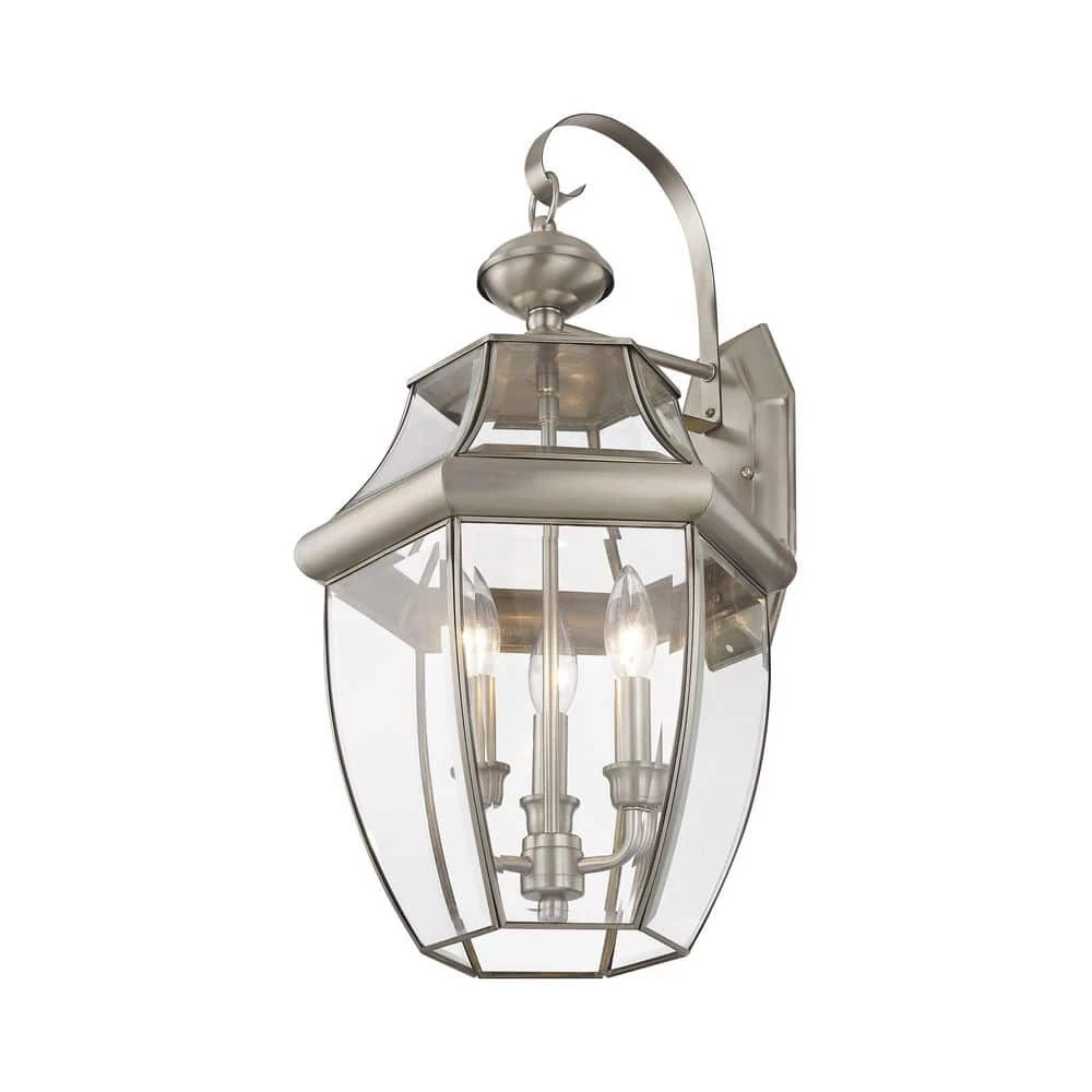 Monterey 3 Light Brushed Nickel Outdoor Wall Sconce by Livex Lighting 9 Monterey 3 Light Brushed Nickel Outdoor Wall Sconce by Livex Lighting - Image 9