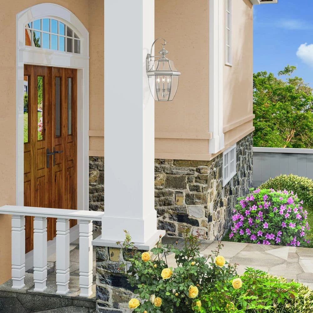 Monterey 3 Light Brushed Nickel Outdoor Wall Sconce by Livex Lighting 4 Monterey 3 Light Brushed Nickel Outdoor Wall Sconce by Livex Lighting - Image 4