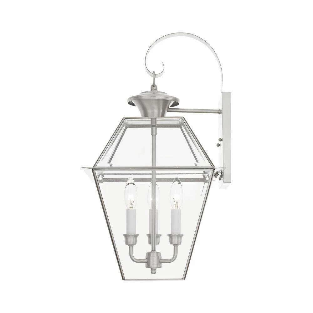 Westover 3 Light Brushed Nickel Outdoor Wall Sconce by Livex Lighting 8 Westover 3 Light Brushed Nickel Outdoor Wall Sconce by Livex Lighting - Image 8