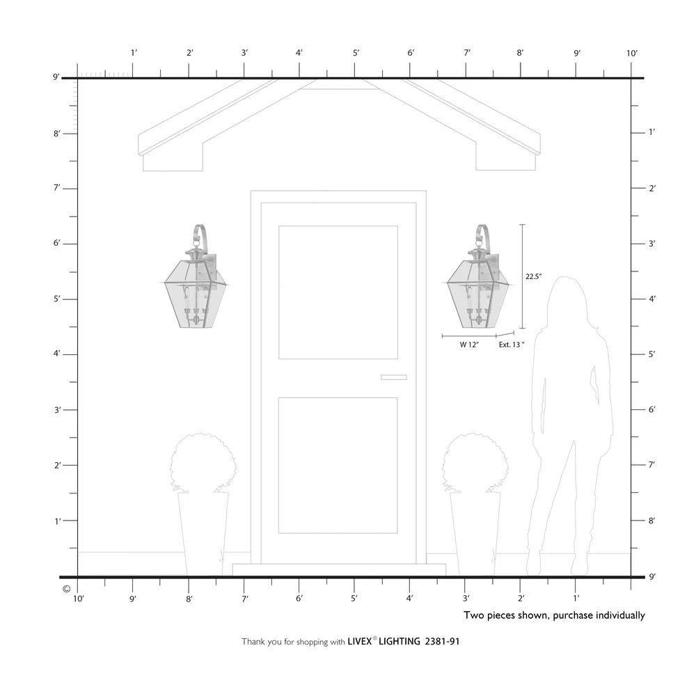Westover 3 Light Brushed Nickel Outdoor Wall Sconce by Livex Lighting 4 Westover 3 Light Brushed Nickel Outdoor Wall Sconce by Livex Lighting - Image 4