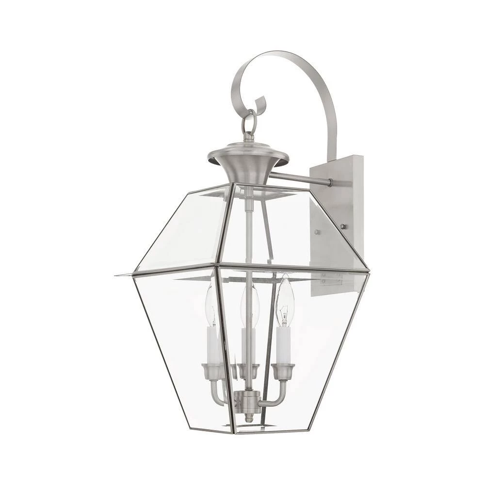 Westover 3 Light Brushed Nickel Outdoor Wall Sconce by Livex Lighting 5 Westover 3 Light Brushed Nickel Outdoor Wall Sconce by Livex Lighting - Image 5