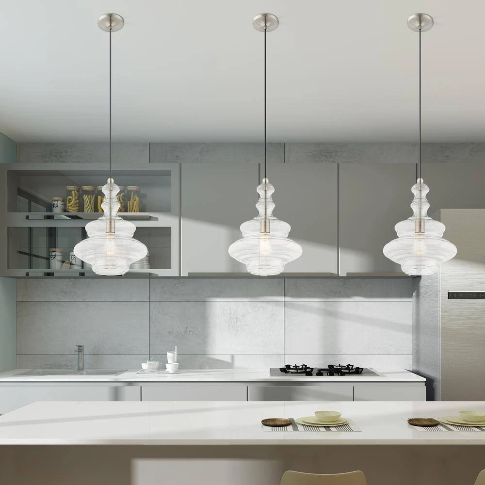Art Glass Mini Pendants 1 Light Brushed Nickel Mini Pendant by Livex Lighting 4 Art Glass Mini Pendants 1 Light Brushed Nickel Mini Pendant by Livex Lighting - Image 4
